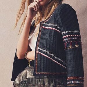 LoveShackFancy Naya Quilted Jacket in Fez Embroidered Black 2